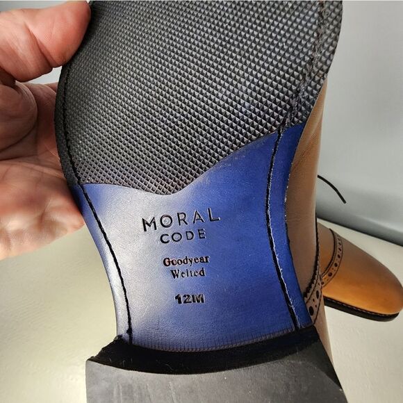 Moral Code Shoes Mens 12 Oak Brown Leather Newton Cap Toe Dress Casual Derby - Picture 5 of 5